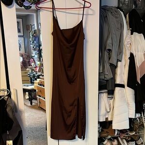 Forever 21 Brown Cowl Neck Slip Dress Midi